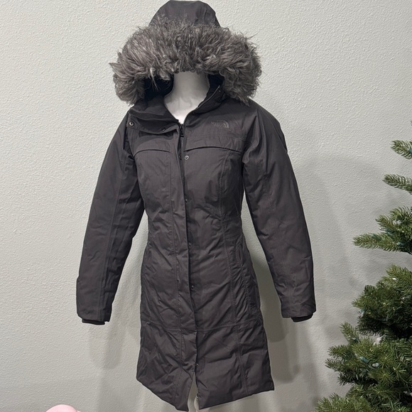 The North Face Women's Dark Gray Fur Hooded Snow Jacket - Picture 1 of 5